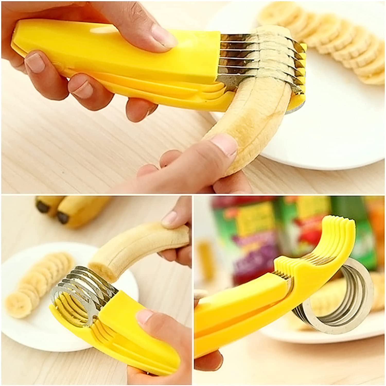 Firekylin Banana Slicer, Abs+Stainless Steel Fruit Vegetable Salad Peeler Kitchen Tool for Banana Strawberry Grape (Pack of 2) image number 4