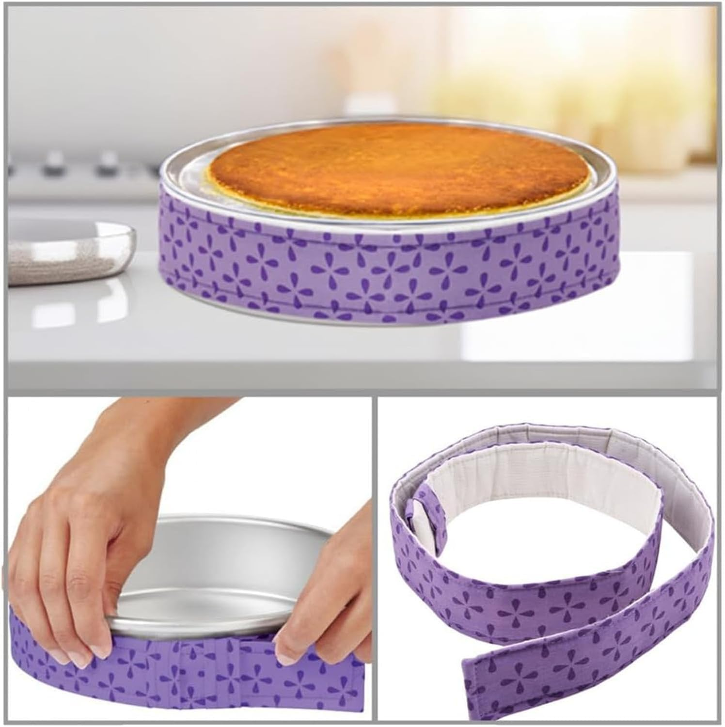 Coehaopike Cake Pan Strips,Cake Pan Dampen Strips, 4 PCE Bake Even Strip, Cake Leveler Baking Supplies, Cake Pan Strips, Super Absorbent Thick Cotton,Keeps Cakes More Level for Home Kitchen image number 2