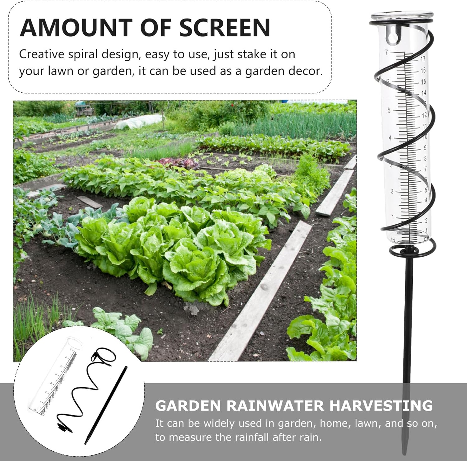UKCOCO Cast Iron Spiral Rain Gauge with Glass Tube for Garden Lawn Outdoor Use Easy Stake Design for Accurate Rainfall Measurement and Decorative Water Collector image number 3