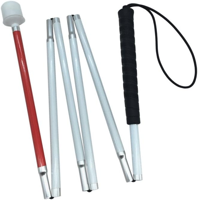 Aluminum Mobility Folding White Cane for Vision Impaired and Blind People (Folds down 6 Sections)