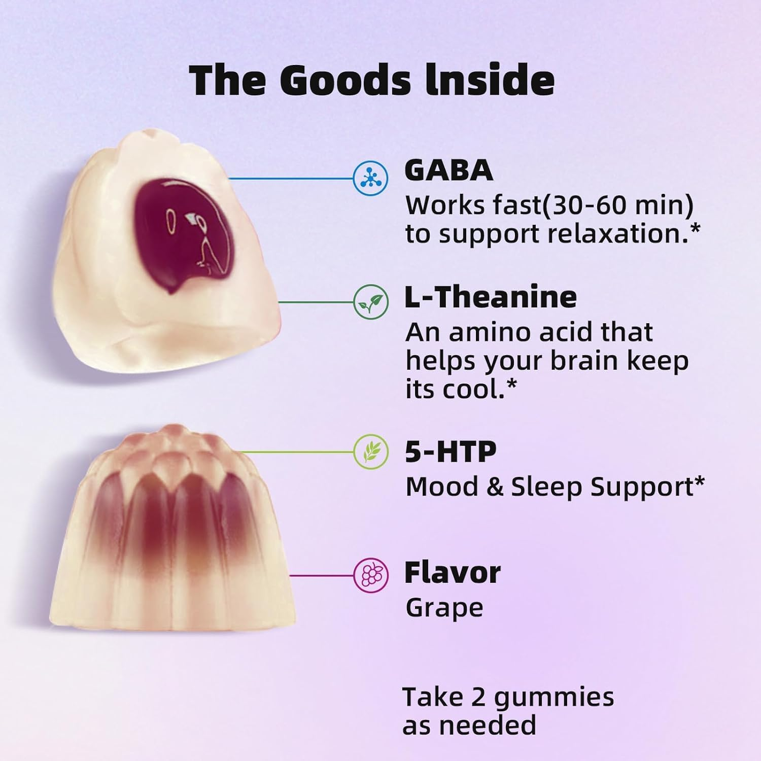 Sleep Gummies Supplements for Adult : GABA, L Theanine for Brain and Sleep Support, Melatonin-Free, Blueberry Flavor-60 Gummies image number 5