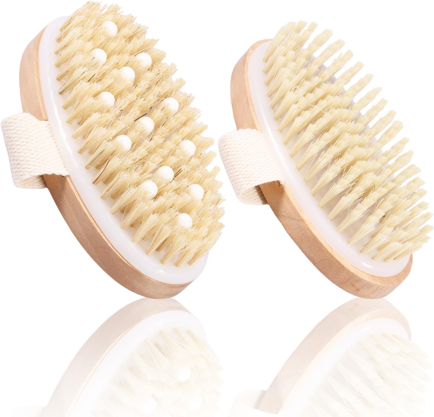 2 Pcs Dry Brushing Body Brush, Natural Bristle Drying Physique Brush, Exfoliating Dry Skin, Lymphatic Drainage, Cellulite Treatment, Improving Skin Health (A)