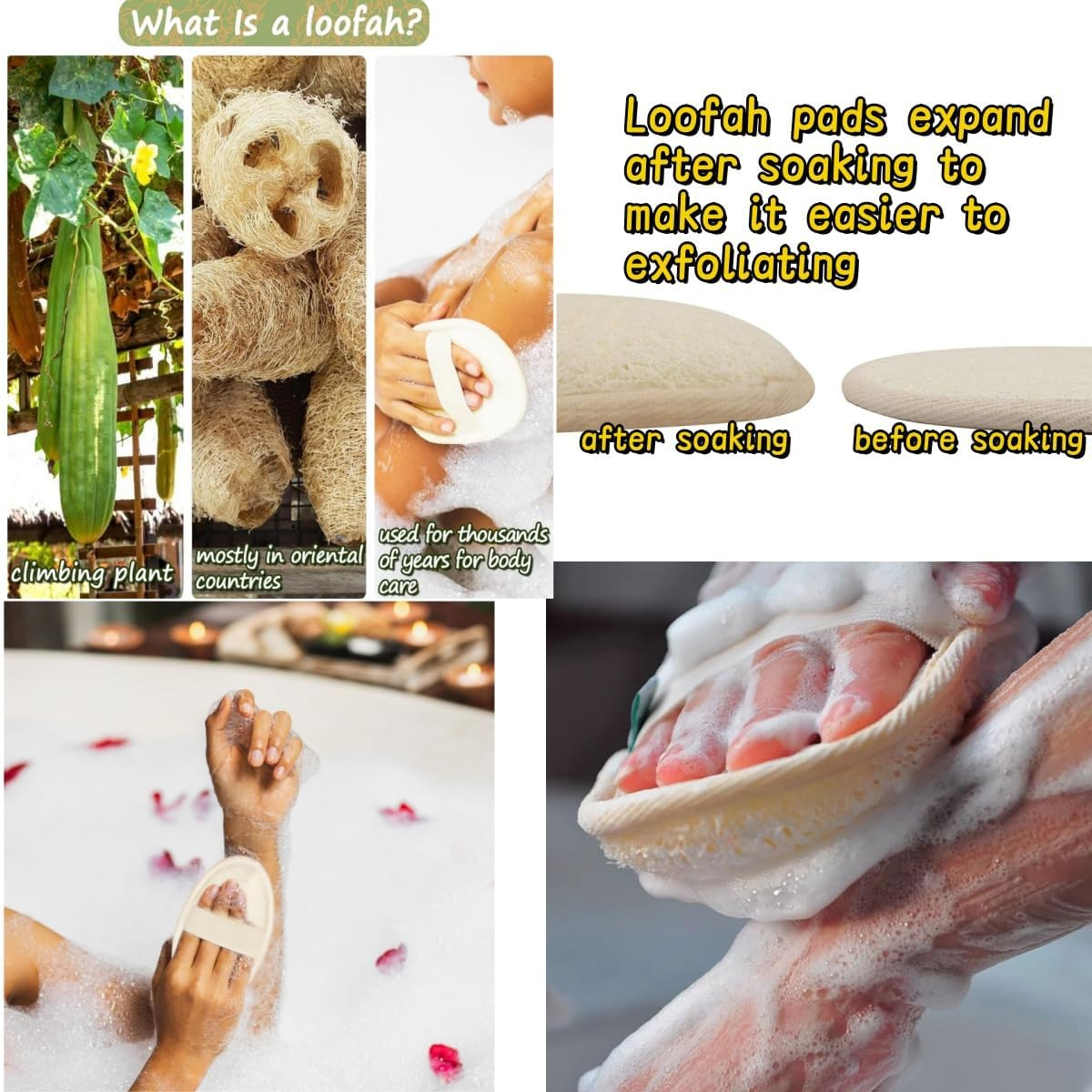 HIDOSNG 4 PCS Exfoliating Loofah Sponge Pads Body Scrubbers for Shower and Bath (3.15 * 4.92 In) image number 2