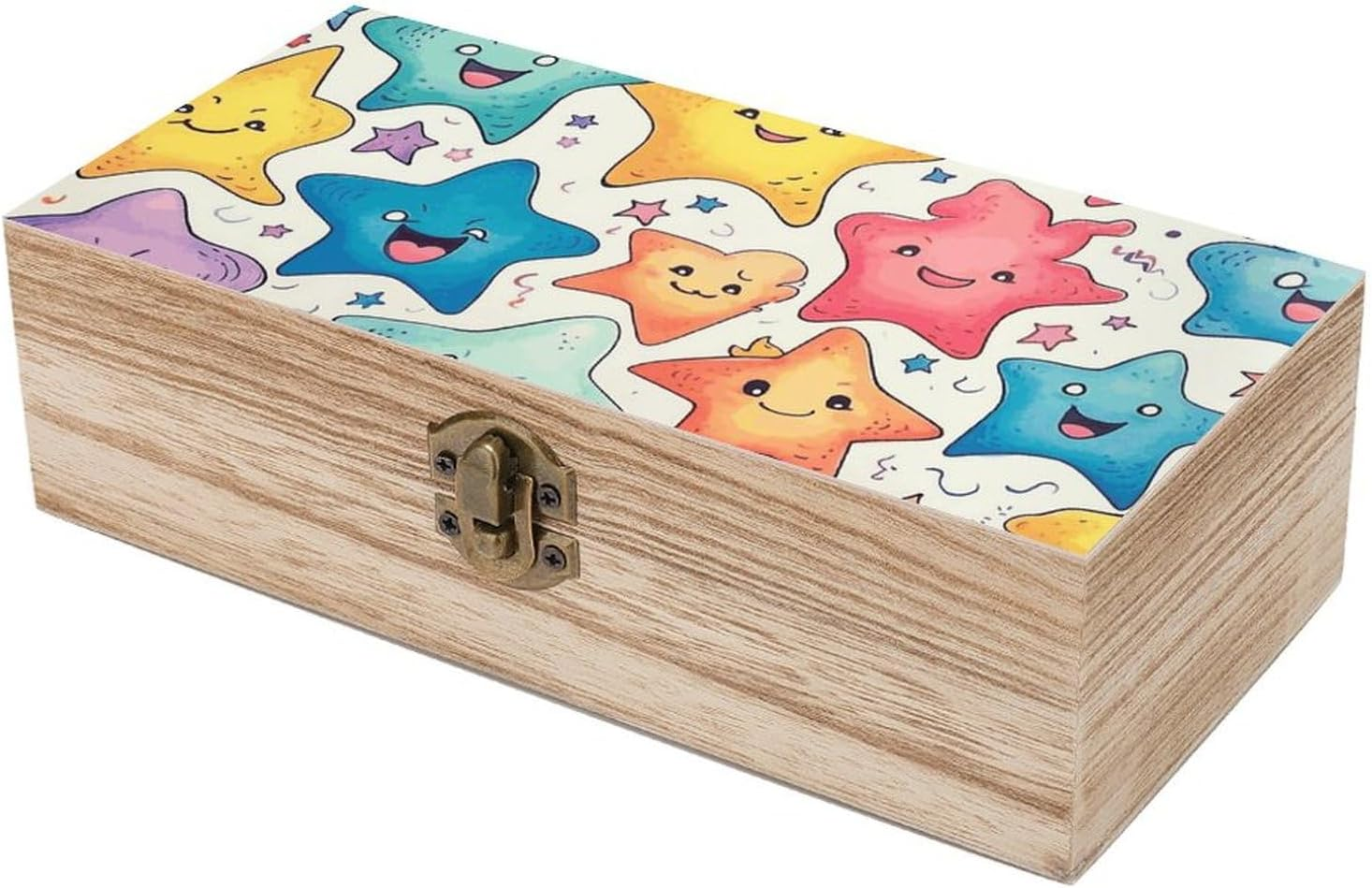Colorful Stars Wooden Box Wood Wedding Keepsake Boxes with Lids Small Decorative Boxes Lightweight Wooden Memory Storage Box for Crafts Keepsakes Jewelry Photo Letter Storage image number 6