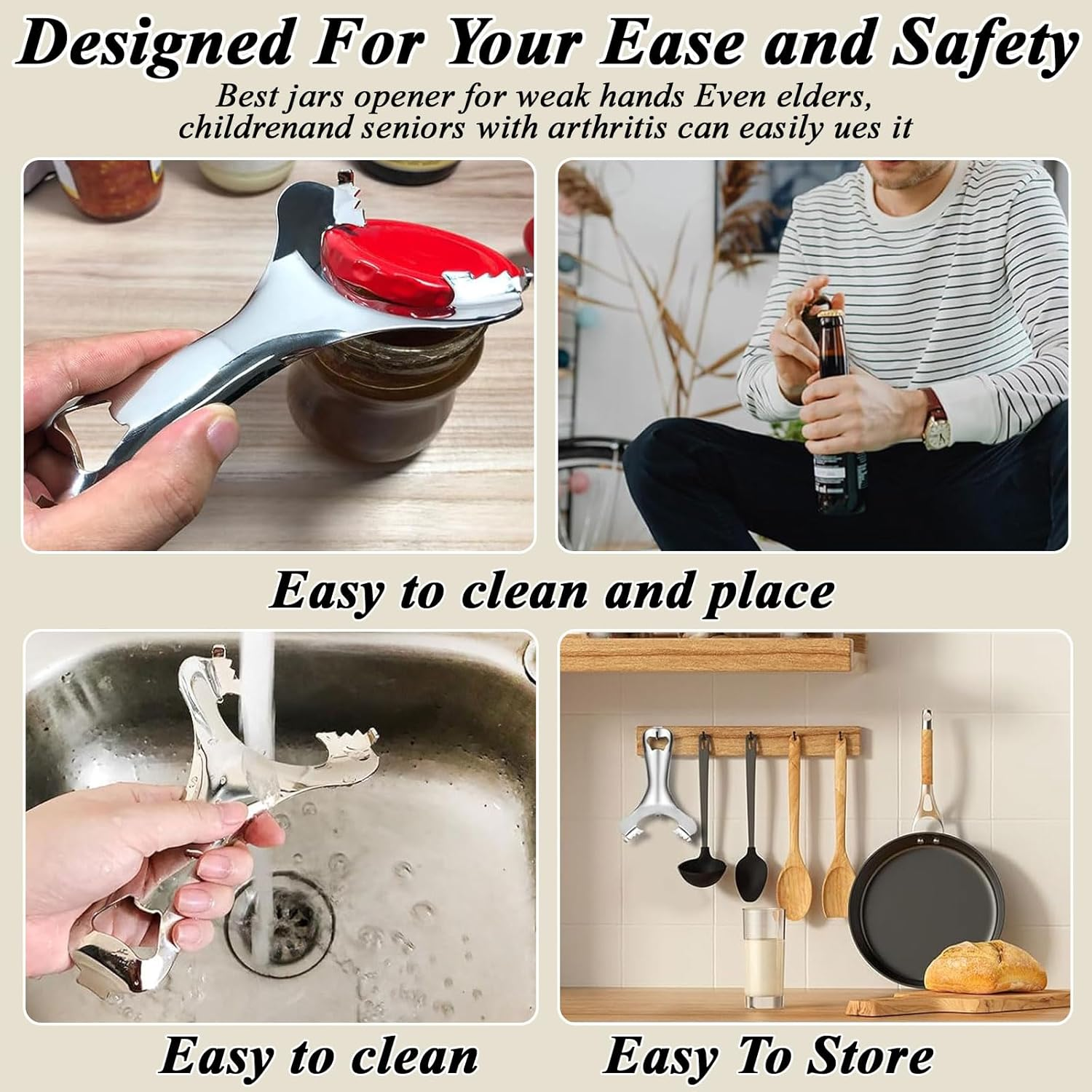 Mason Jar Opener No Lid Dents or Damage Multifunctional Jar Opener Easy Twist Manual Handheld Top Remover Bottle Opener image number 2