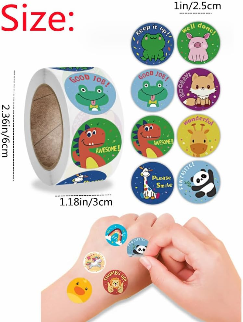 2000Pcs Motivational Reward Stickers for Kids, 4 Rolls 1 Inch round Cartoon Animals Praise Stickers,Motivational Teacher Supplies for Classroom image number 4
