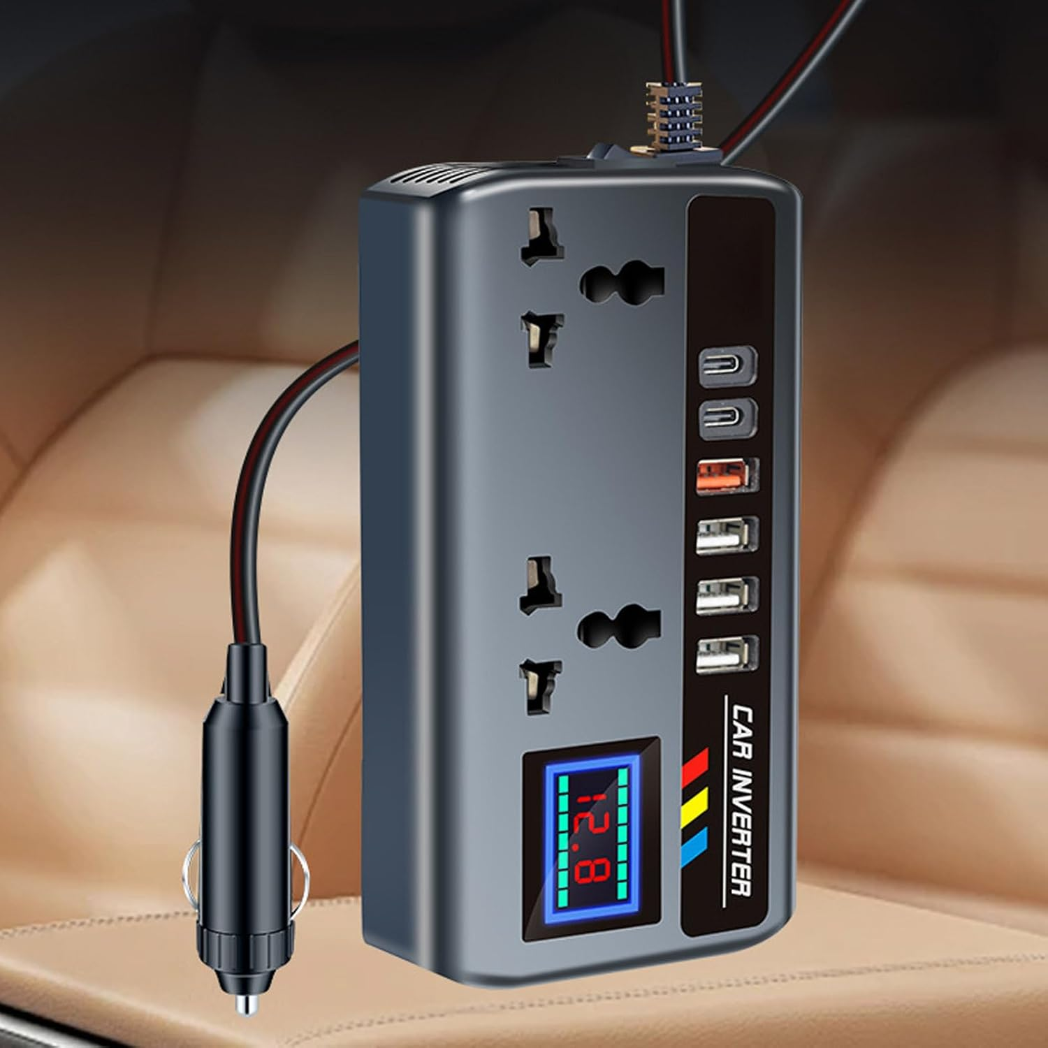 Inverter 12V to 240V, 200W Car Voltage Converter Transformer 240V 230V with 3-Pin Socket & 4 USB Ports for - 12V/24V 220V Outlet Adapter 2 AC Output Multi-Functional 3 Plug Adults image number 4