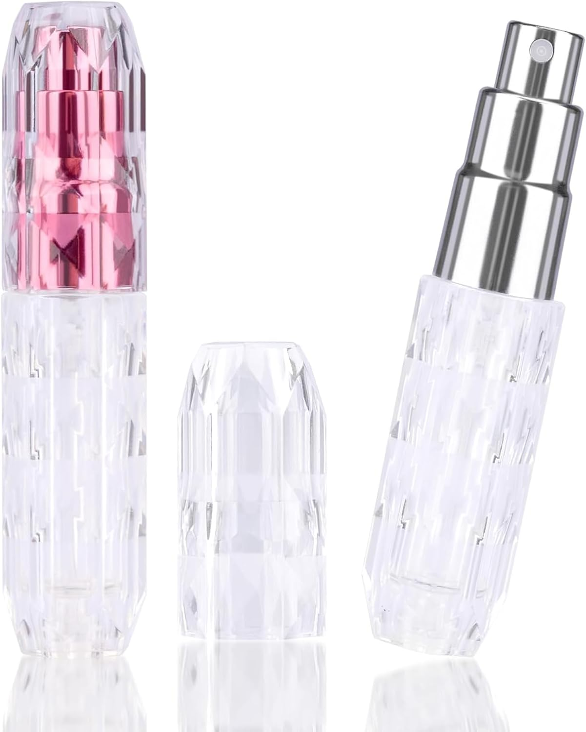 Fokmuaex 2 PCS 5ML Diamond Design Refillable Perfume Atomizer Travel Spray Set - Portable Fragrance Dispenser for Women & Men (Pink+Silver) - Mini Scent Bottle for Trips & Business image number 2