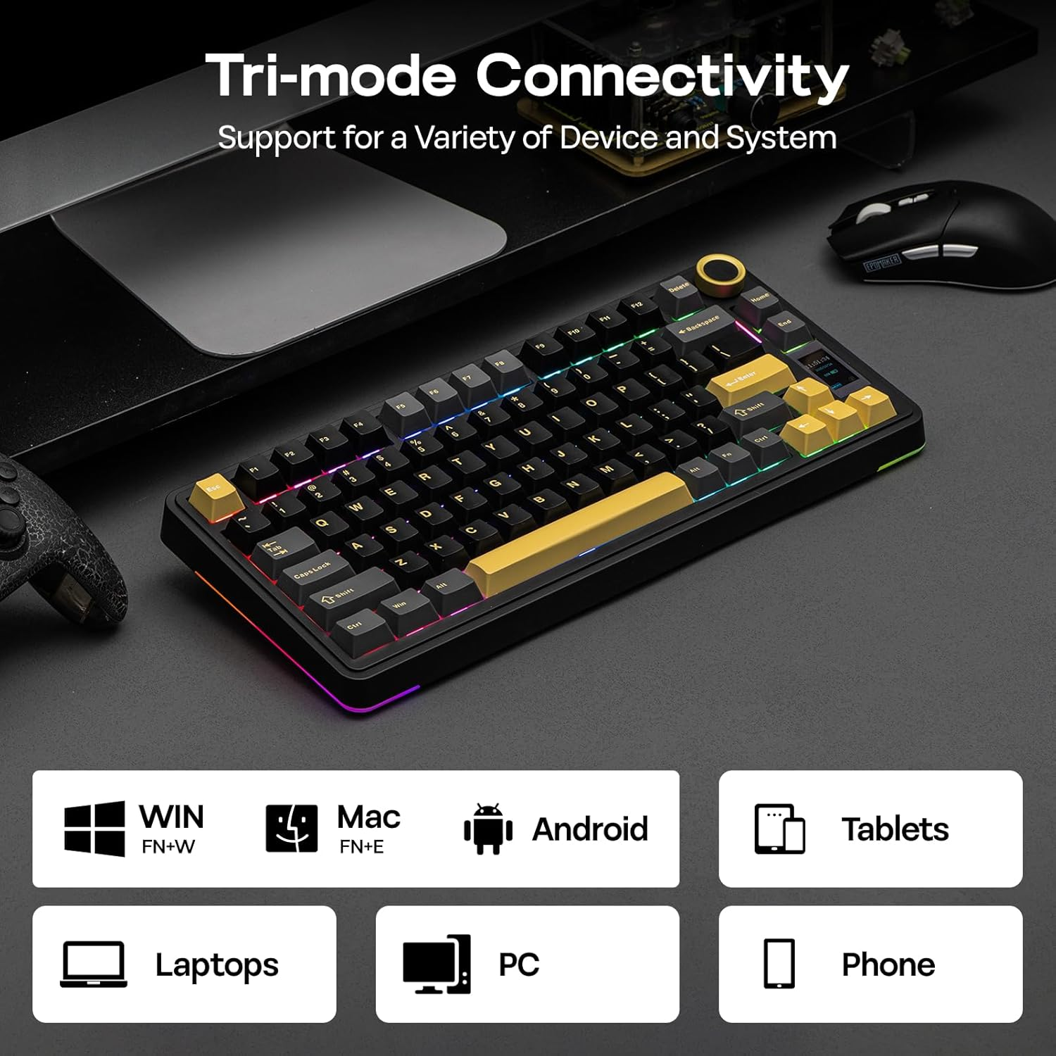 EPOMAKER X Aula EA75 MAX Wireless Gaming Keyboard with Screen & Knob, 5000Mah, Hot-Swap, Lubed Switches, RGB Backlit, Creamy Gasket, 75% Mechanical Keyboard (Black, Reaper Switch) image number 1