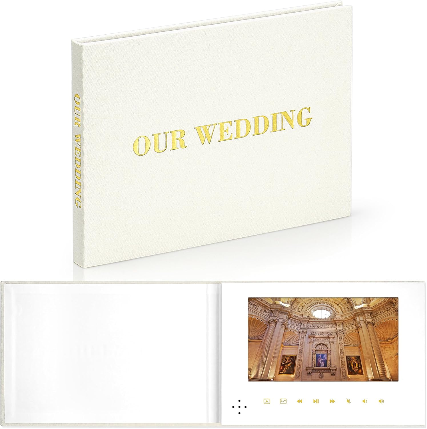 Eternal Love : Our Wedding Video Greeting Card Book - Luxury Linen Bound Album with 7&rdquo; Display, 4GB Memory, Rechargeable Battery. Cherish Every Moment - JTRF (OUR Wedding-Beige)