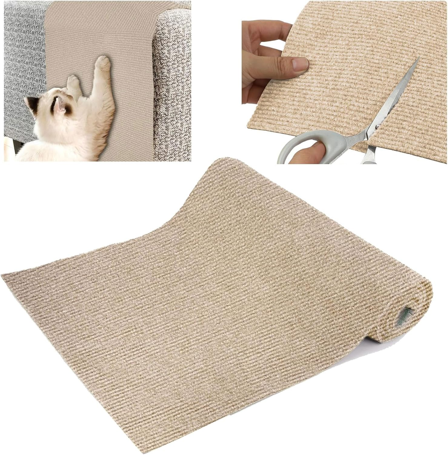 Cat Scratch Protector Climbing Mat,Cat Scratching DIY Furniture Guard Mat for Sofa Couch Cat Tree Wall Protection for Pet Cats (100 Cm X 30 Cm/39.37" X 11.81"),Reusable Self-Adhesive - Ruibex (Khaki)