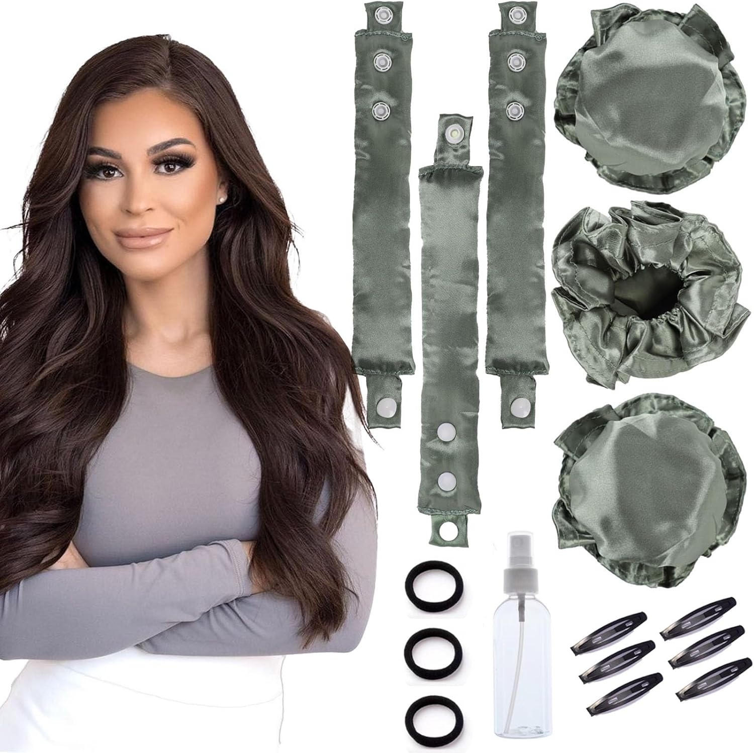 CLIONE 3 Sets Overnight Heatless Curls Blowout Rods Silk Hair Curlers to Sleep in Satin Heatless Curling Set Zero Heat Bun Bons with Bonnet Cap No Heat Headband Roller Wrapper Fpink