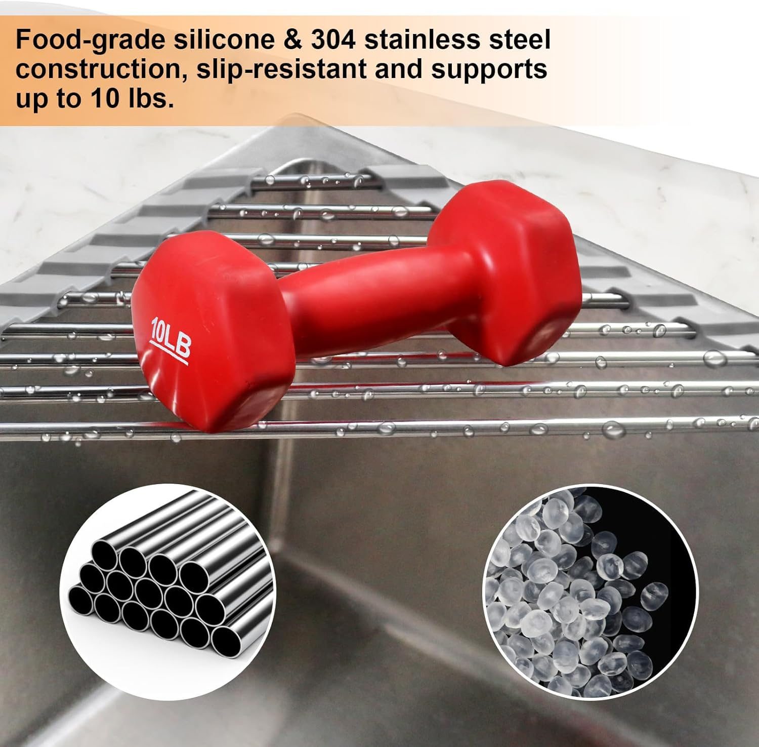 Foldable Stainless Steel Triangle Dish Drying Rack for Sink Corner, Grey Roll-Up Space Saver Drainer Mat with Sponge Holder - Multipurpose Kitchen Organizer image number 5