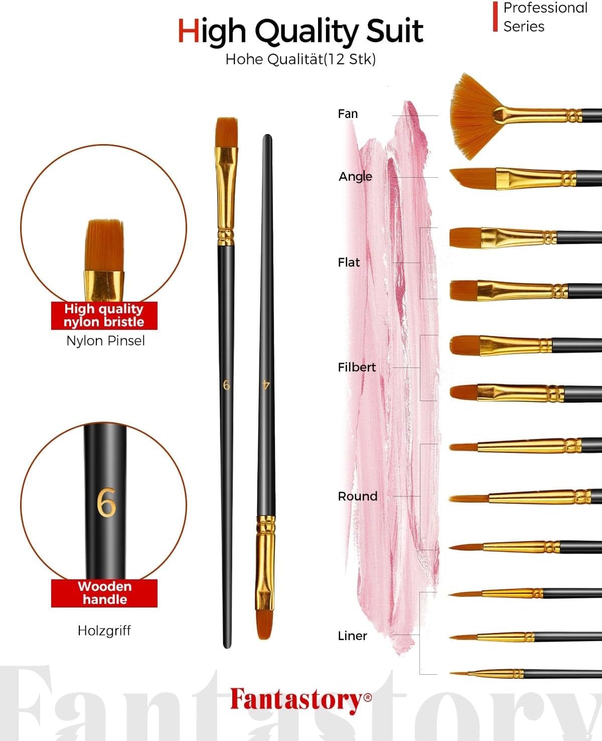 Fantastory Acrylic Paint Set, 24 Colors(2Oz/60Ml), Professional Craft Paint, Art Supplies Kit for Adults Canvas/Fabric/Rock/Glass/Stone/Ceramic/Model/Wood Painting with 12 Brushes image number 1