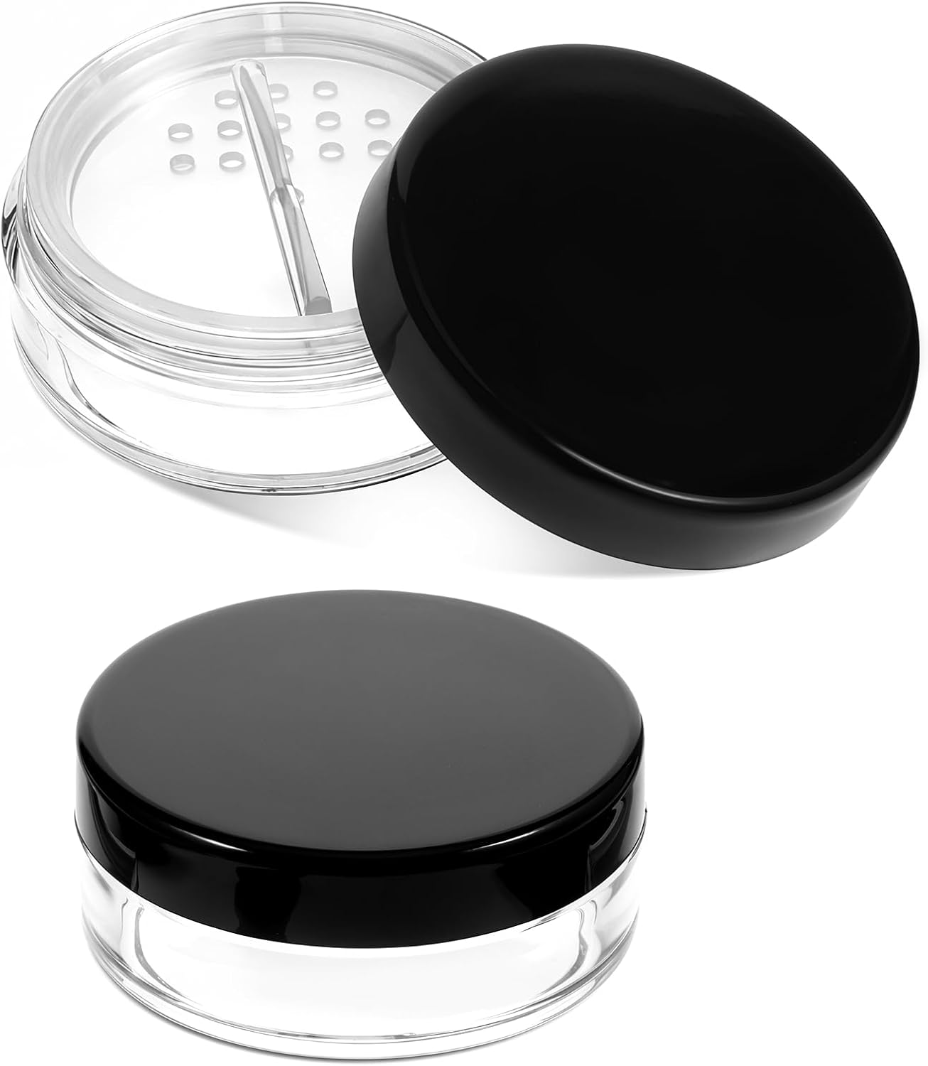 Fdczeyxior 2PCS 10Ml/0.34Oz Black Square Plastic Refillable Loose Powder Container with Rotatable Sifter and Leakproof Screw Lid image number 4