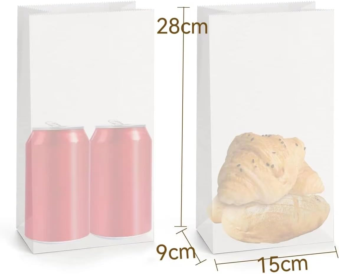 Large White Paper Bags for Snack Takeaway Bread Packaging, 15 X 9 X 28Cm Grocery Bags Sandwich Retail Gift Wrapping for Shopping Party Crafts Projects, 50 Pack image number 1