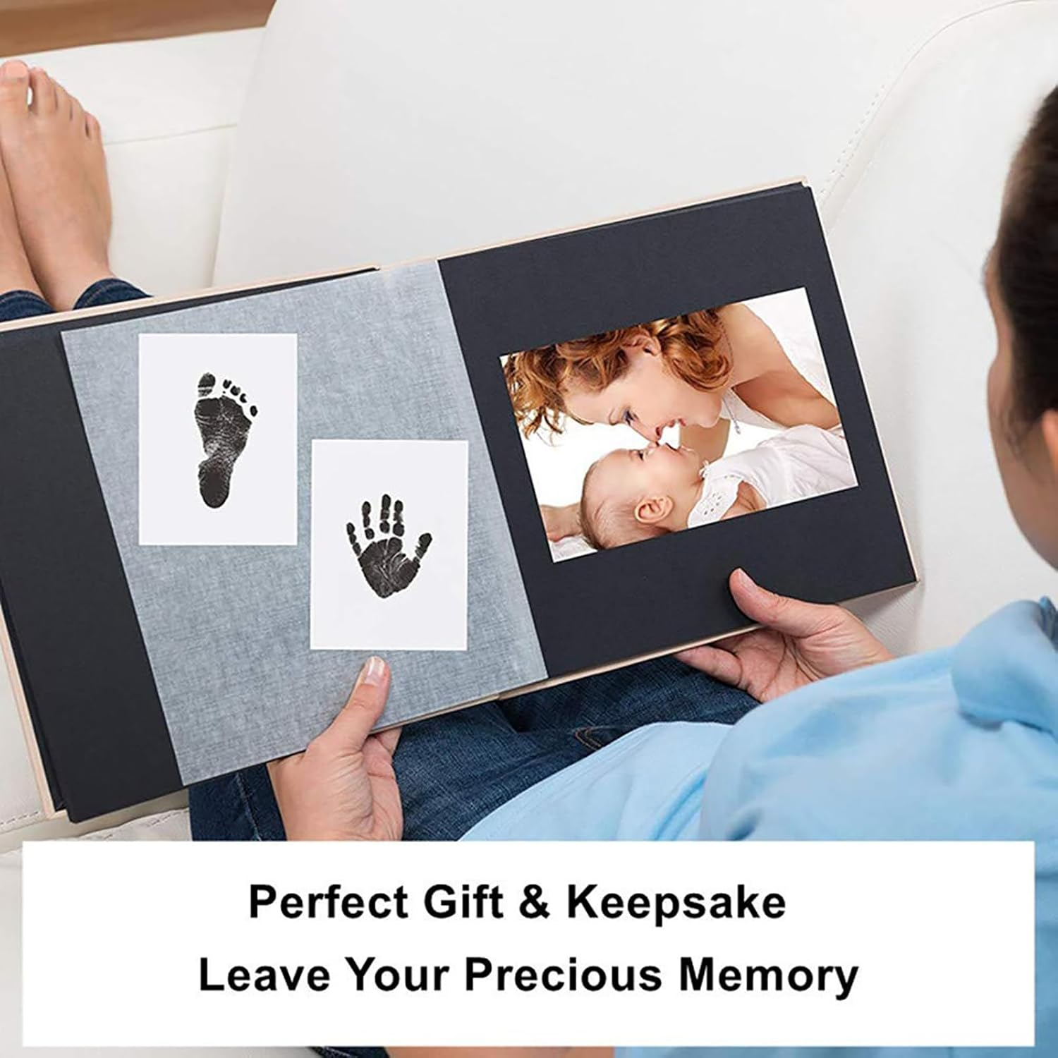 Lelonho Inkless Hand and Footprint Kit Clean Touch Ink Pad for Newborn Baby Pet Paw Print Kit(4 Ink Pads,8 Imprint Cards) (Black、Pink、Blue、Green) image number 2