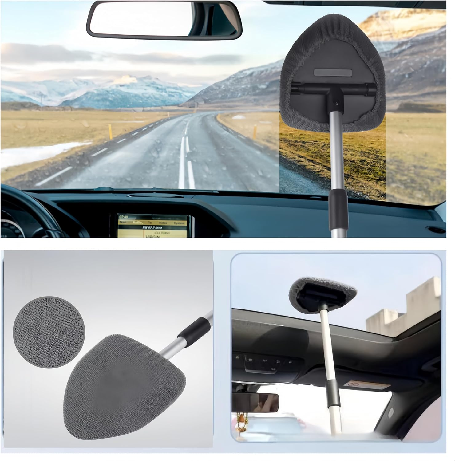 Car Windshield Cleaner, Windshield Cleaner Interior, Microfiber Car Window Cleaning Tool with 4 Reusable and Washable Microfiber Pads, for Office and Home(Gray) image number 2