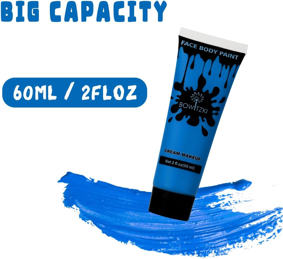Bowitzki 60Ml Face and Body Paint 2Oz Cream Makeup 60Ml Water Based Face Painting Special Effects for Adults Children Kids Halloween Christmas Party Stage Cosplay (Blue) image number 5