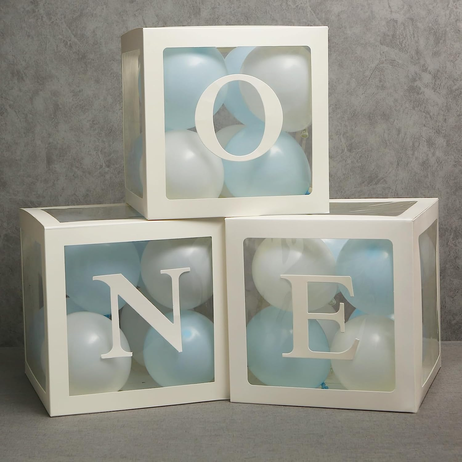 YALLOVE Baby Boxes for 1St Birthday, ONE Letters for Baby Shower Decoration, White Transparent Balloon Gift Box - Silver-One image number 2