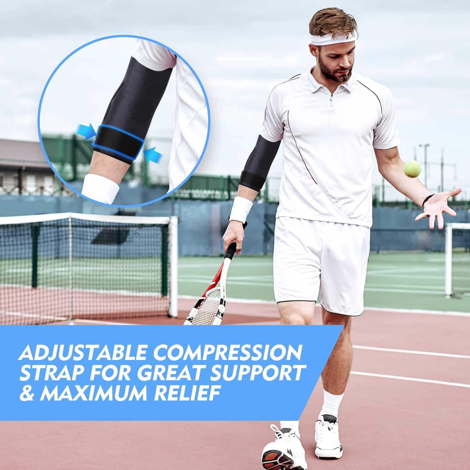 Tennis Elbow Brace with Strap, Elbow Compression Sleeve for Women and Men, Elbow Support Brace for Tennis Elbow, Golfers Elbow, Tendinitis, Pain Relief, Workouts, Weightlifting image number 3