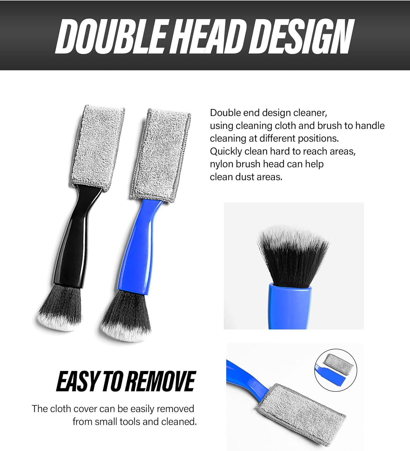 Universal 2 in 1 Duster for Car Clean,Car Bursh Tool,Double Head Brush,Auto Interior Detailing Brush,Soft Car Interior Detailing Brush Dust Brush (Blue) image number 3