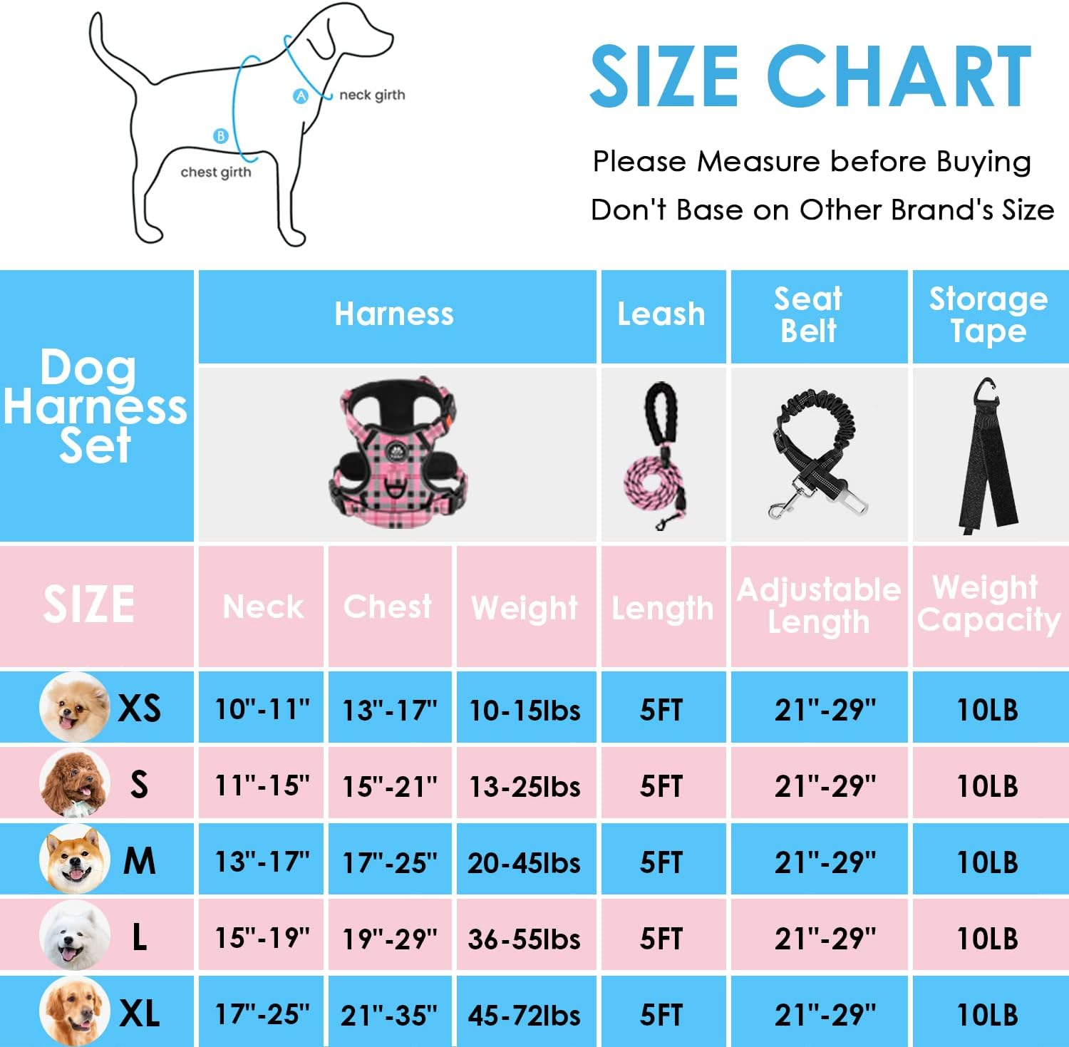 NESTROAD Pink Plaid Dog Vest Harness, No Pull Adjustable Harness and Lead Set for Large Dogs, Size XL of Neck 17~25" Chest 21~35", anti Pull Escape Proof Dog Lifting Harness with Seat Belt for Car image number 2