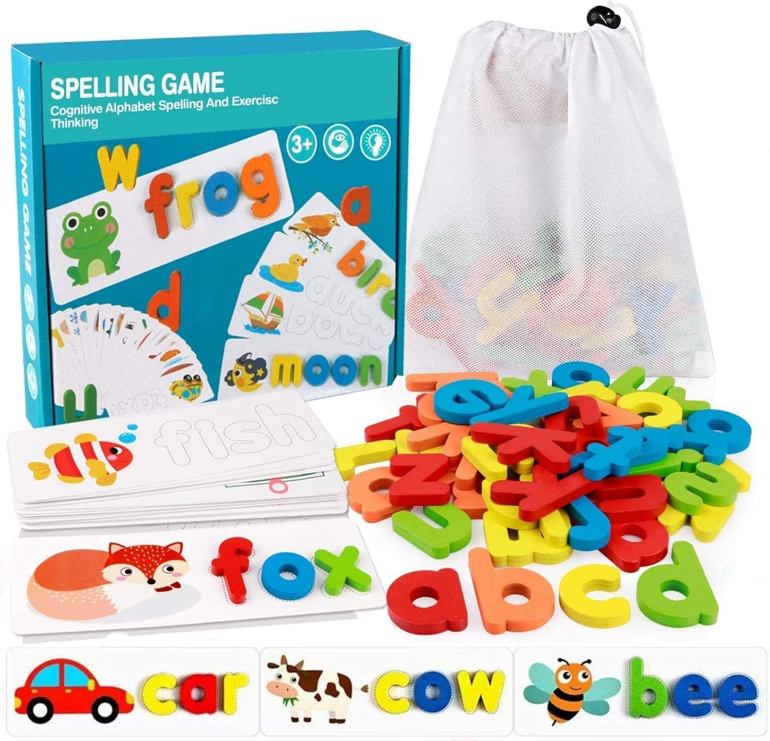 See and Spell Learning Toys, Matching Letter Game Words for Kids, Educational Learning Toys for Preschool Kindergarten 3-7 Year Old Girls Boys (28 Cards+52 Letters) image number 3