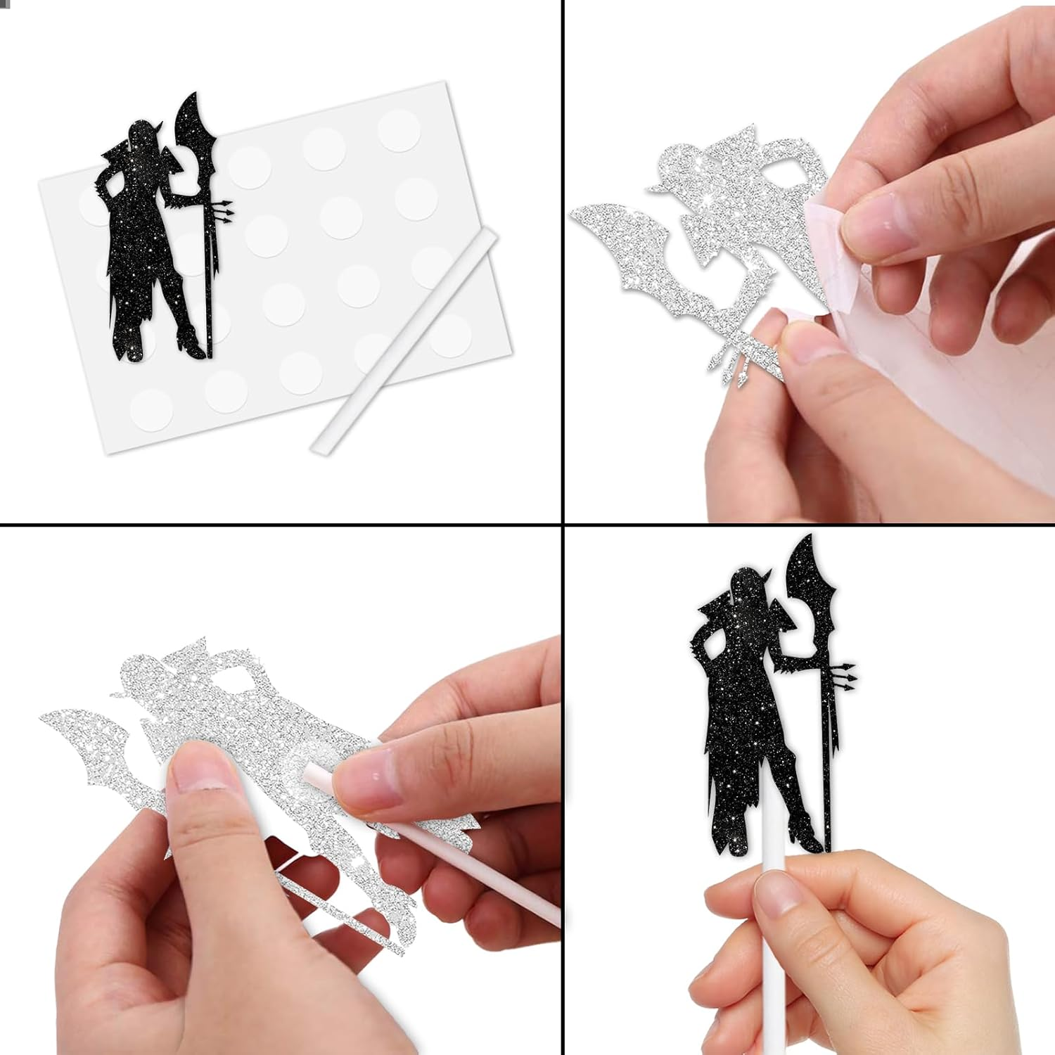 18Pcs Black Silhouette Glitter Woman Warrior Dessert Cupcake Topper Pick for Game Player Cosplay Play Gaming Sports Party Theme Decor Supplies Men Women Boys Girls Happy Birthday Party Decoration