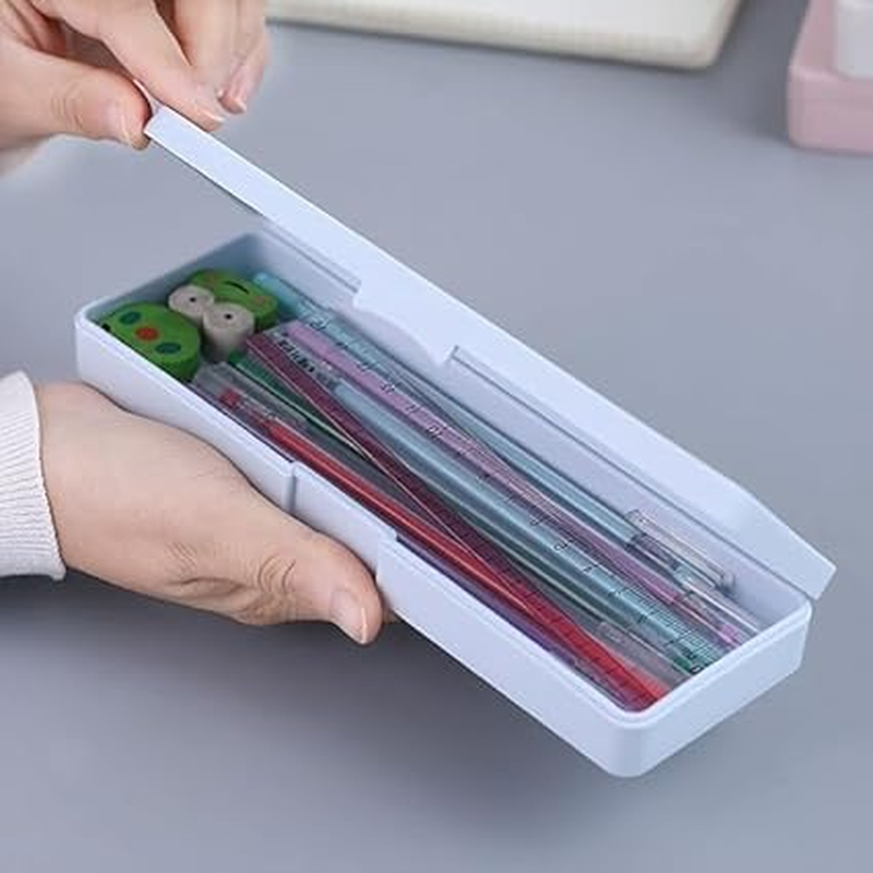 Pencil Box - 4 Pack Plastic Pencil Boxes with Snap Tight Lid, Stackable Design, Office Supplies Organizer image number 1