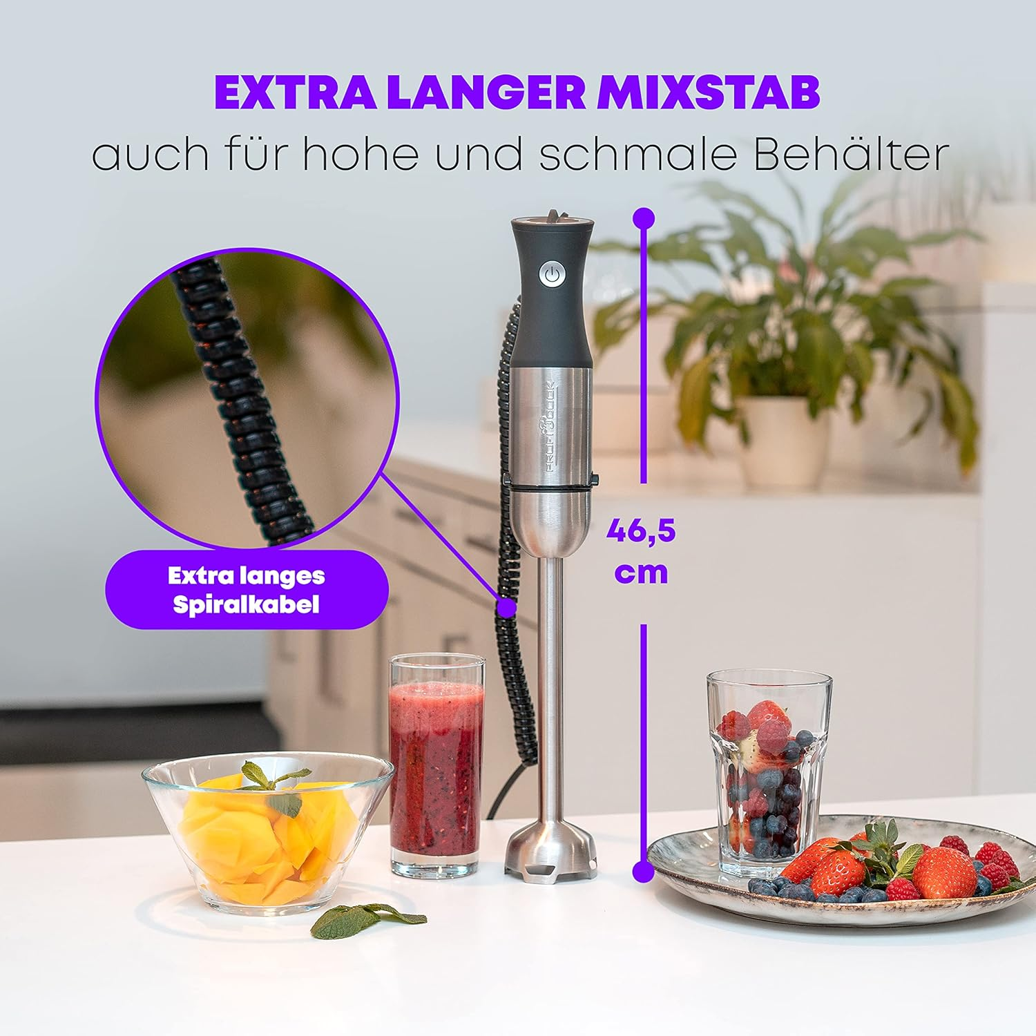 Proficook&reg; Hand Blender | Stainless Steel | 1000 Watt | Extra Long 27 Cm Rod | Speed Control | Ergonomic Soft Touch Handle | 4-Way Stainless Steel Knife | Removable Mixing Rod | PC-SM 1094 image number 6