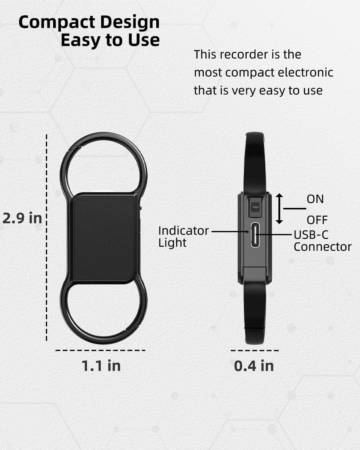 3072 Kbps Voice Recorder Mini Keyring, Audio Recorder with Triple Noise Reduction, Voice Activated Listening Device with 800 Hours Capacity, HD Recorder Device with Playback image number 2