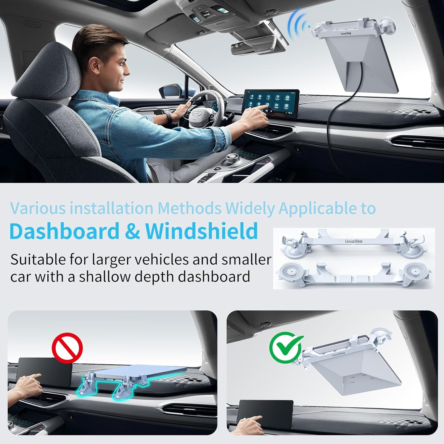 ANMONE Starlink Mini Car Mount Dashboard with Suction Cup and Windshield Ensures Stable Satellite Signal, Most Vehicles