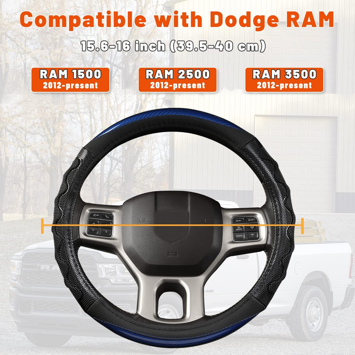 GIANT PANDA Steering Wheel Cover for Dodge Ram 1500 - Car Steering Wheel Covers for Dodge Ram 2500 3500 15.5-16 Inch - Blue image number 6
