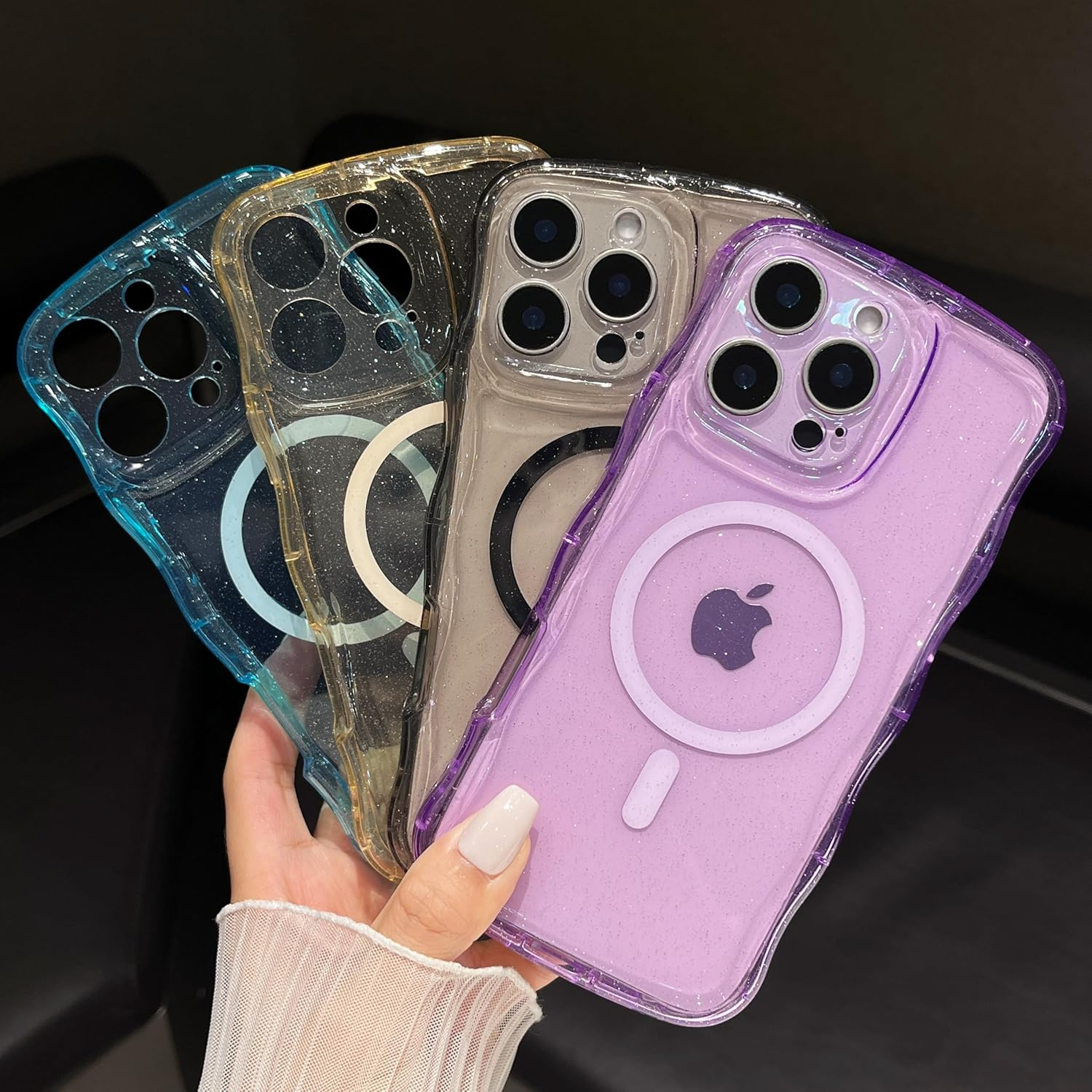 ZTOFERA for Iphone 16 Pro Case, Compatible with Magsafe,Clear Cute Sparkly Bling Glitter Curly Wavy Frame for Women Girls Men,Phone Case for Iphone 16 Pro, Purple image number 6