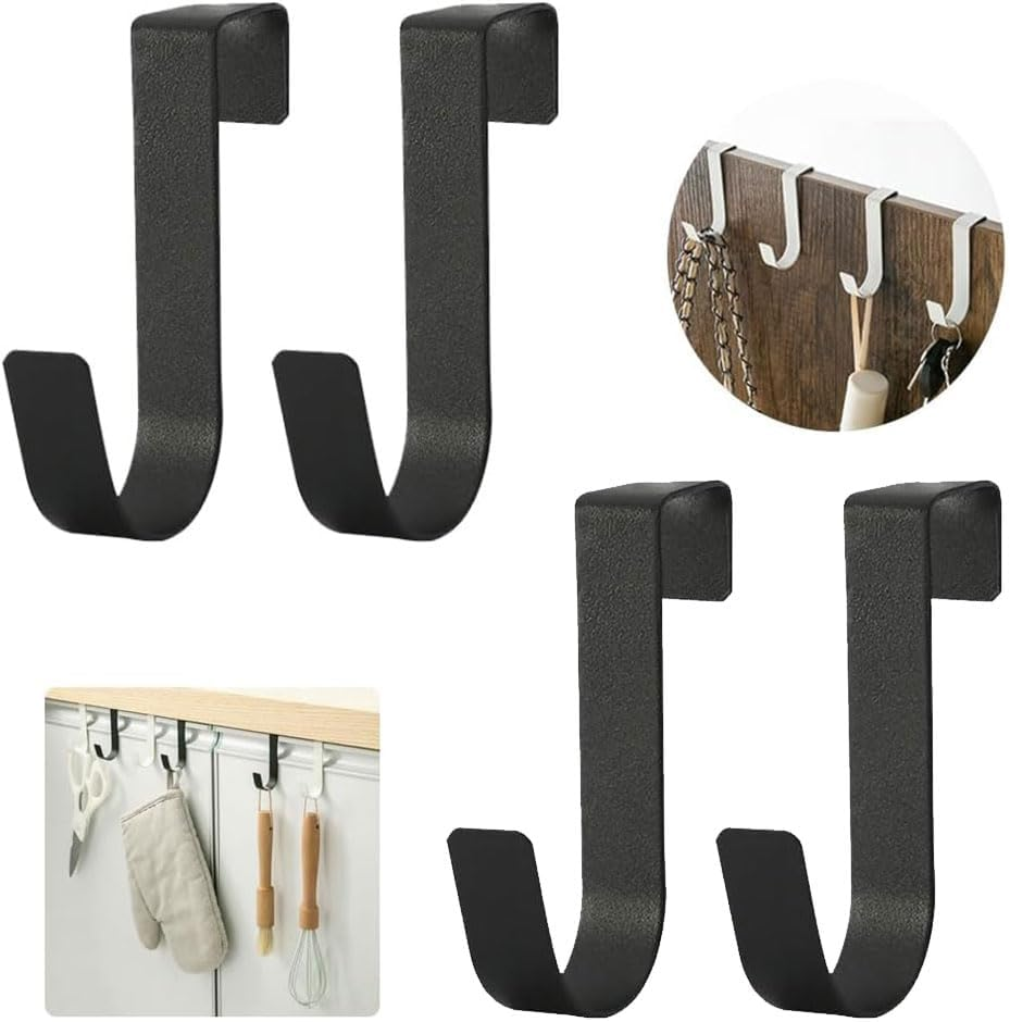 4 Pack over the Cabinet Door Single Hooks Fit for 3/4 Inch Doors (Black) image number 4