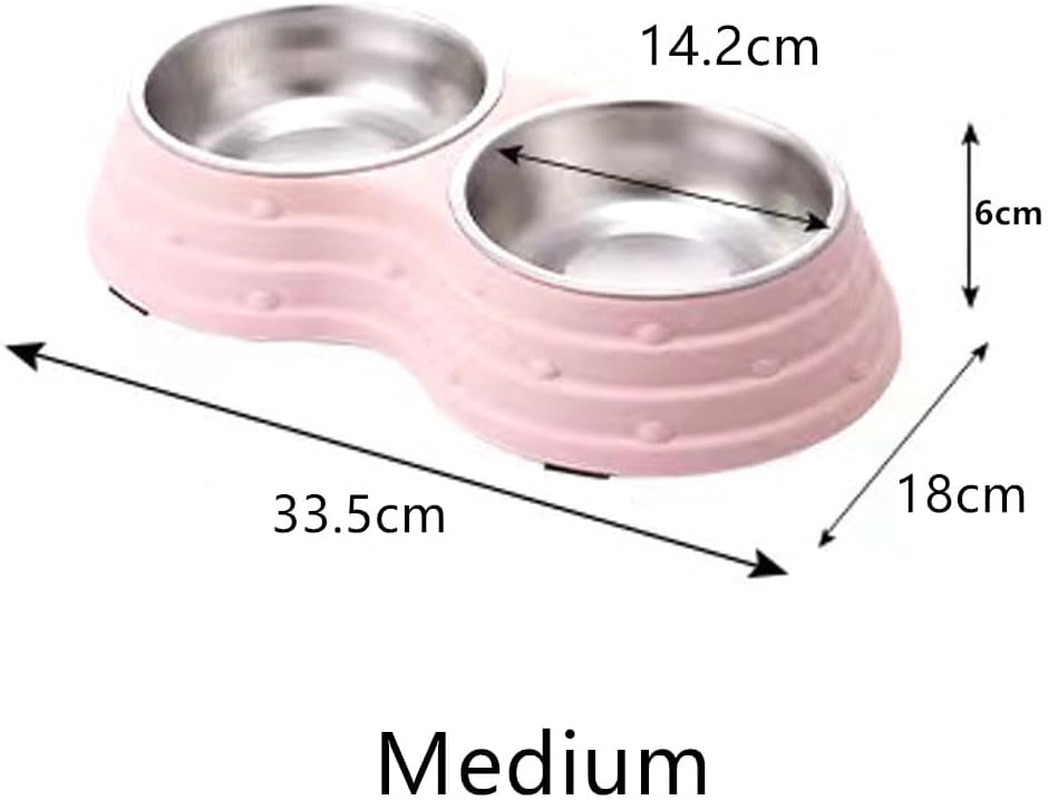 Wolike Pet Bowl Basic Dog Bowls Pet Bowl anti Overturning and anti Slip Double Bowl Dog Bowl Dog Plate Cat Bowl Stainless Steel Water Bowl Bottom with anti Slip Pad (Pink-Medium) - Blue-Large image number 4