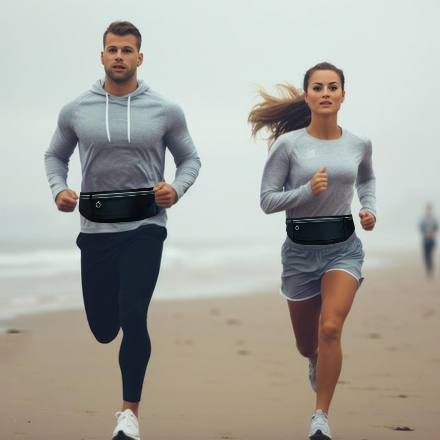 Slim Running Belt Fanny Packs for Women & Men, 3 Pockets Adjustable Reflective Waist Pack Runners Bag Money Belt Phone Holder for Running Sports Hiking Traveling (Black) - Black image number 2