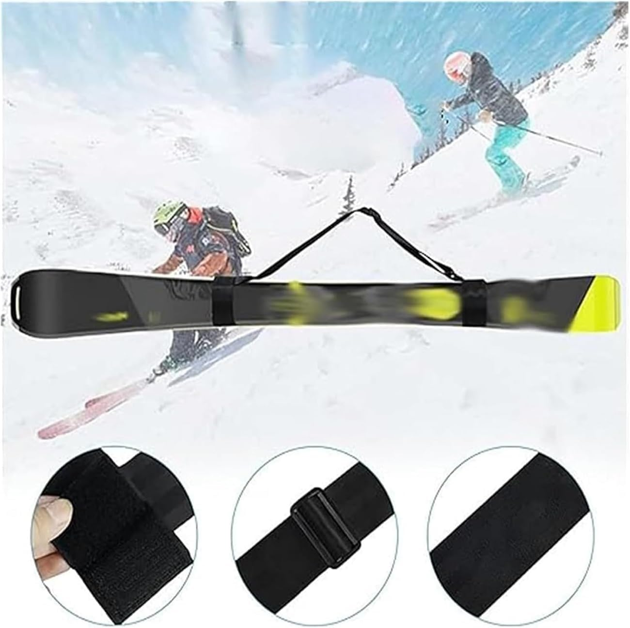WADY 2 Pack Ski Carrier Strap & Pole Carrier, Adjustable Shoulder Strap with Cushioned Fastener Tape, Ergonomic Ski/Snowboard Lash Belt for Hands-Free Carrying (Black)