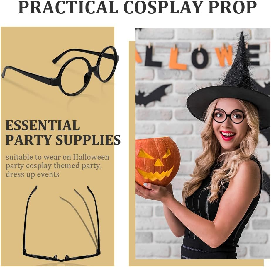 Aomig Retro round Glasses, Black Ultra Light Glasses Accessory for Dressing, Costume Accessory for Halloween, Christmas, Carnival and Parties, Cosplay (Clear Lens) image number 6