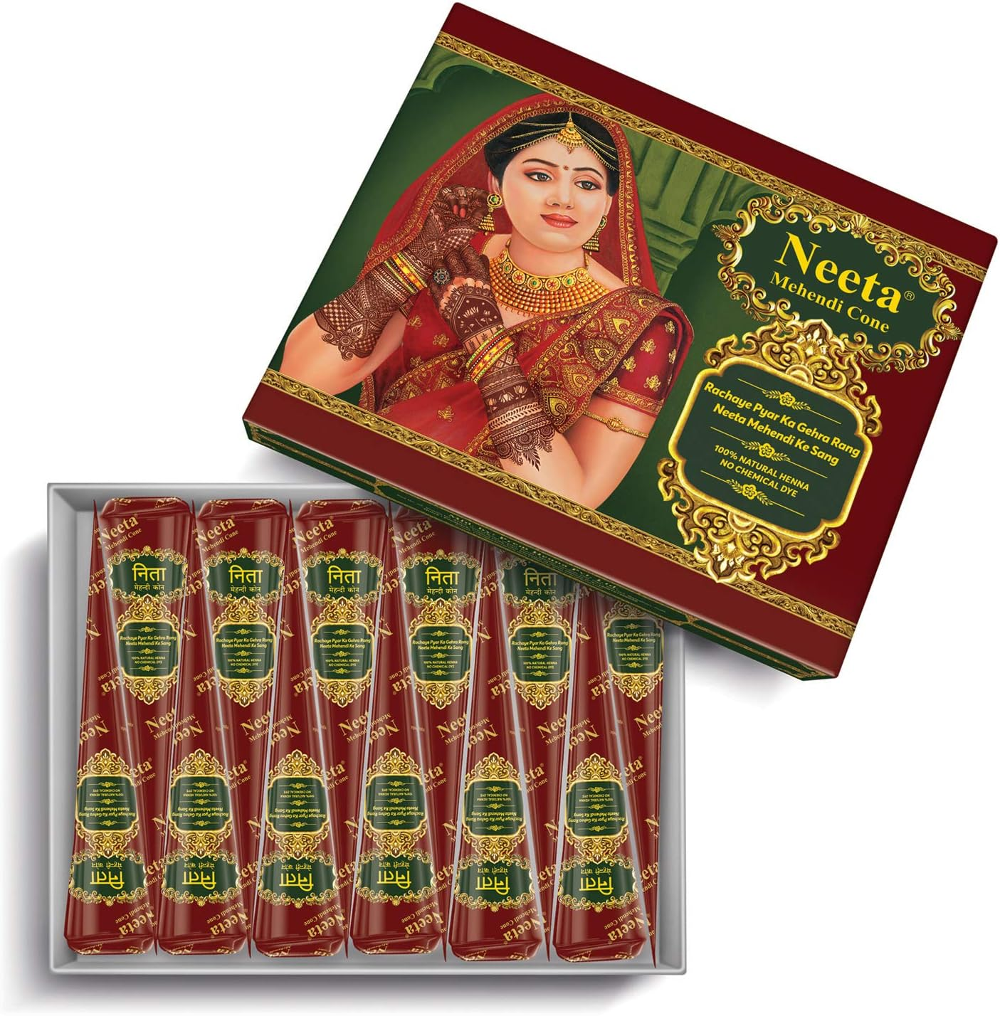 Neeta Natural Herbal Mehandi Cones for Hand Designing Mehandi Cones Natural Mehandi/Henna Cones Raddish Brown Color Mehndi Cones Natural without Chemical Mehendi Cones 12 Pieces Mehndi Cones image number 5
