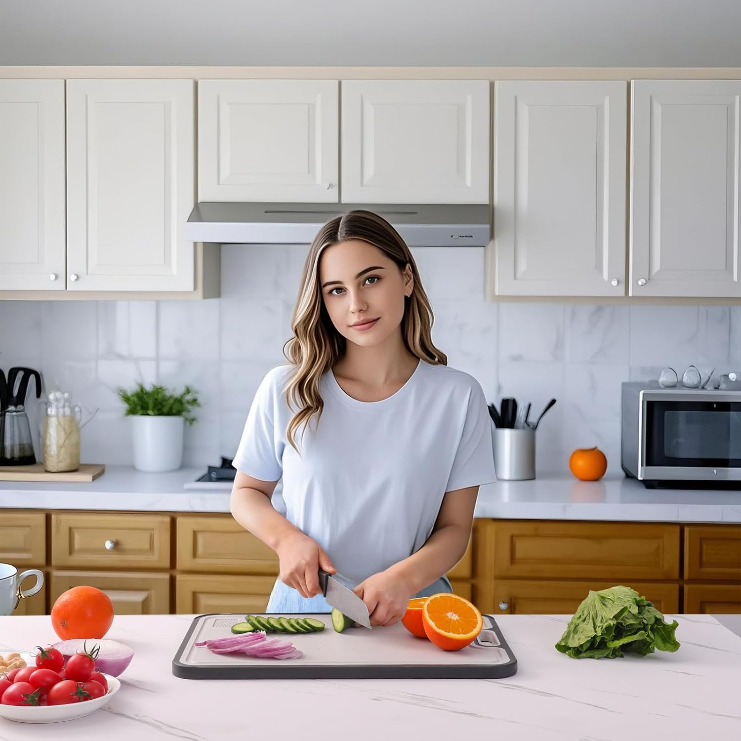 Titanium Cutting Board for Kitchen, Double Side Large Cutting Board for Meats, Fruits and Vegetables, Chopping Board with with Juice Groove, 15.2X10.4Inch image number 5