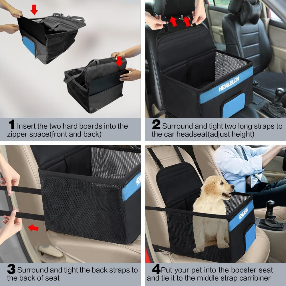 Henkelion Upgrade Dog Booster Seat Car Seat for Dogs Reinforce Waterproof Portable and Breathable with Seat Belt Clip-On Safety Leash and Zipper Storage Oxford Fabric for Travel Balck image number 2
