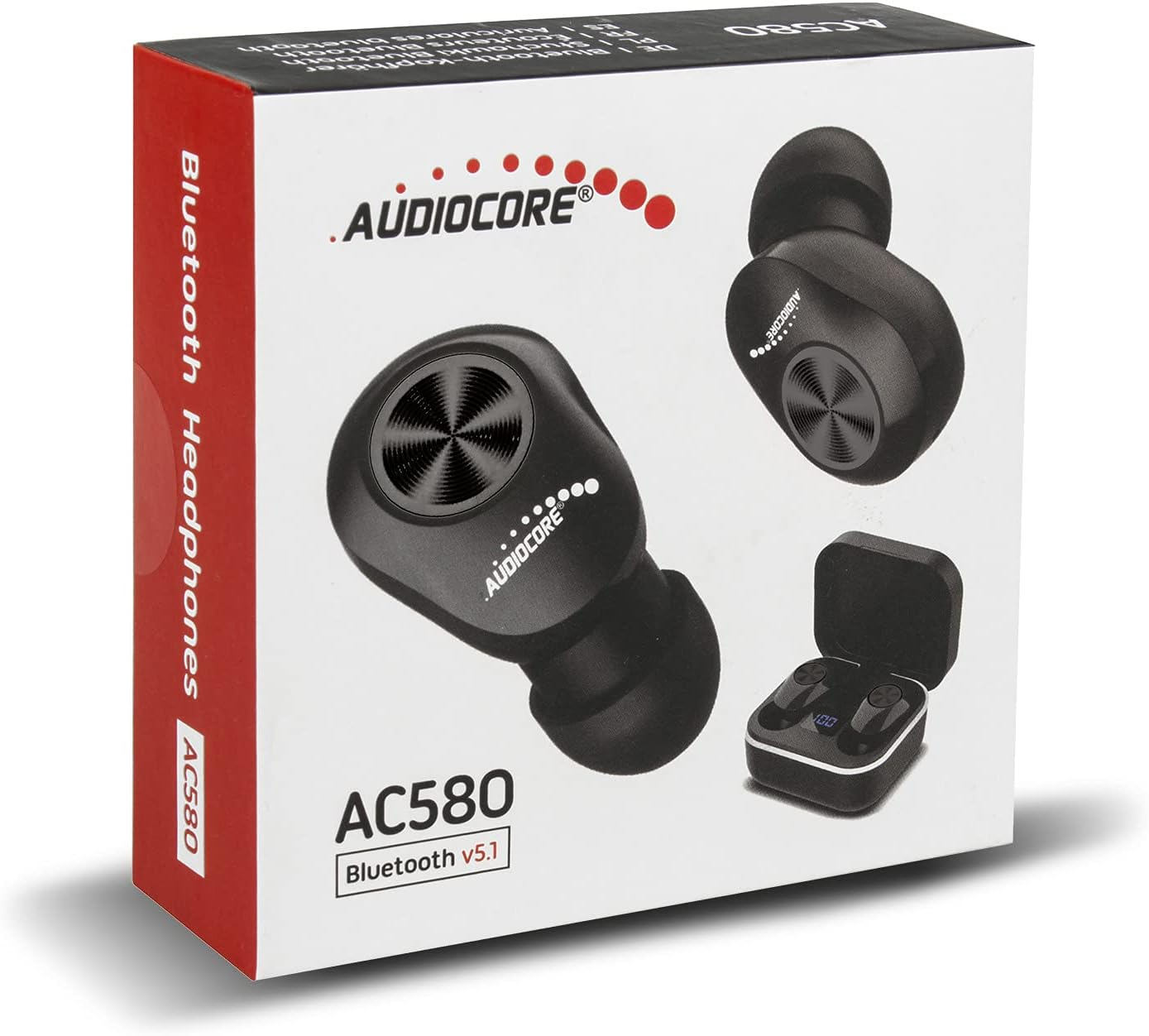 Audiocore AC580 TWS Bluetooth In-Ear Headphones with Charging Station and Built-In Microphone Touch Technology Wireless Earphones True Wireless Stereo BT5.1 Charging Box with Display Black