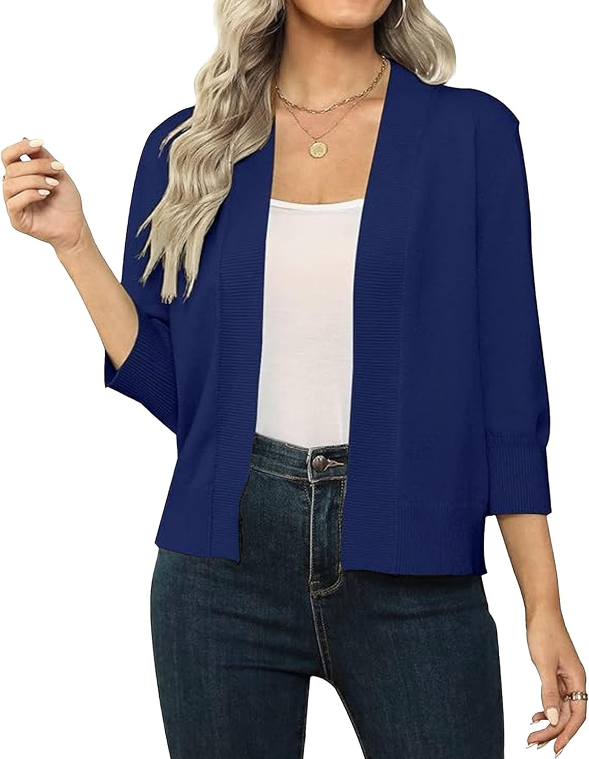 Women'S 3/4 Sleeve Cardigan Knit Sweaters Cropped Open Front Shrug Bolero Lightweight Cardigans 2025 Trendy