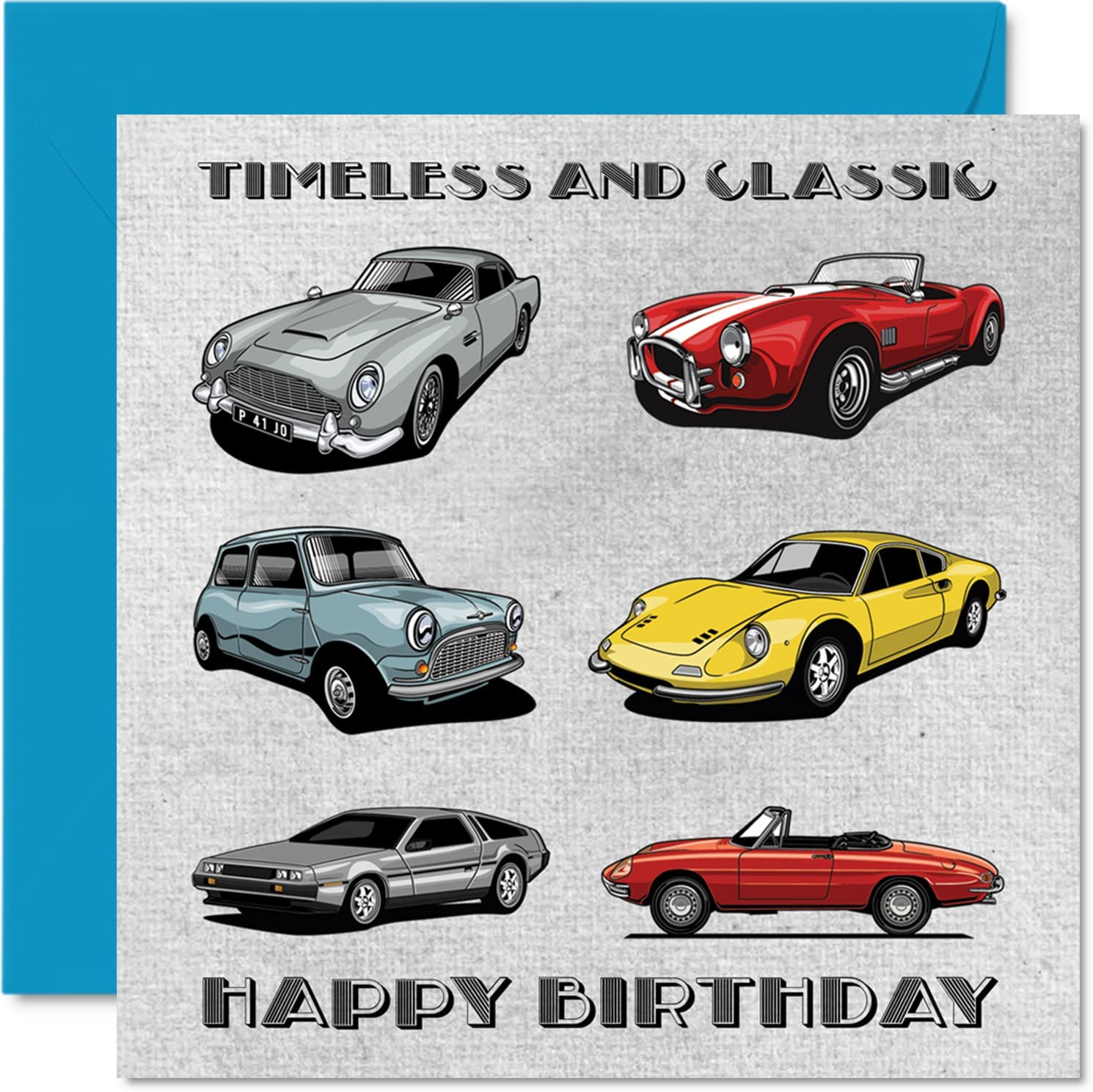 Vintage Birthday Cards for Him - Timeless & Classic Cars - Happy Birthday Card for Dad Husband Uncle Grandad from Son Daughter, Father Birthday Gifts, 145Mm X 145Mm Seasonal Greeting Cards Gift image number 4