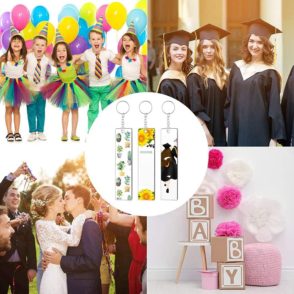 Shusmda 120 Pieces Rectangle Acrylic Key Chain Blank Transparent Acrylic Keychain Blank image number 5