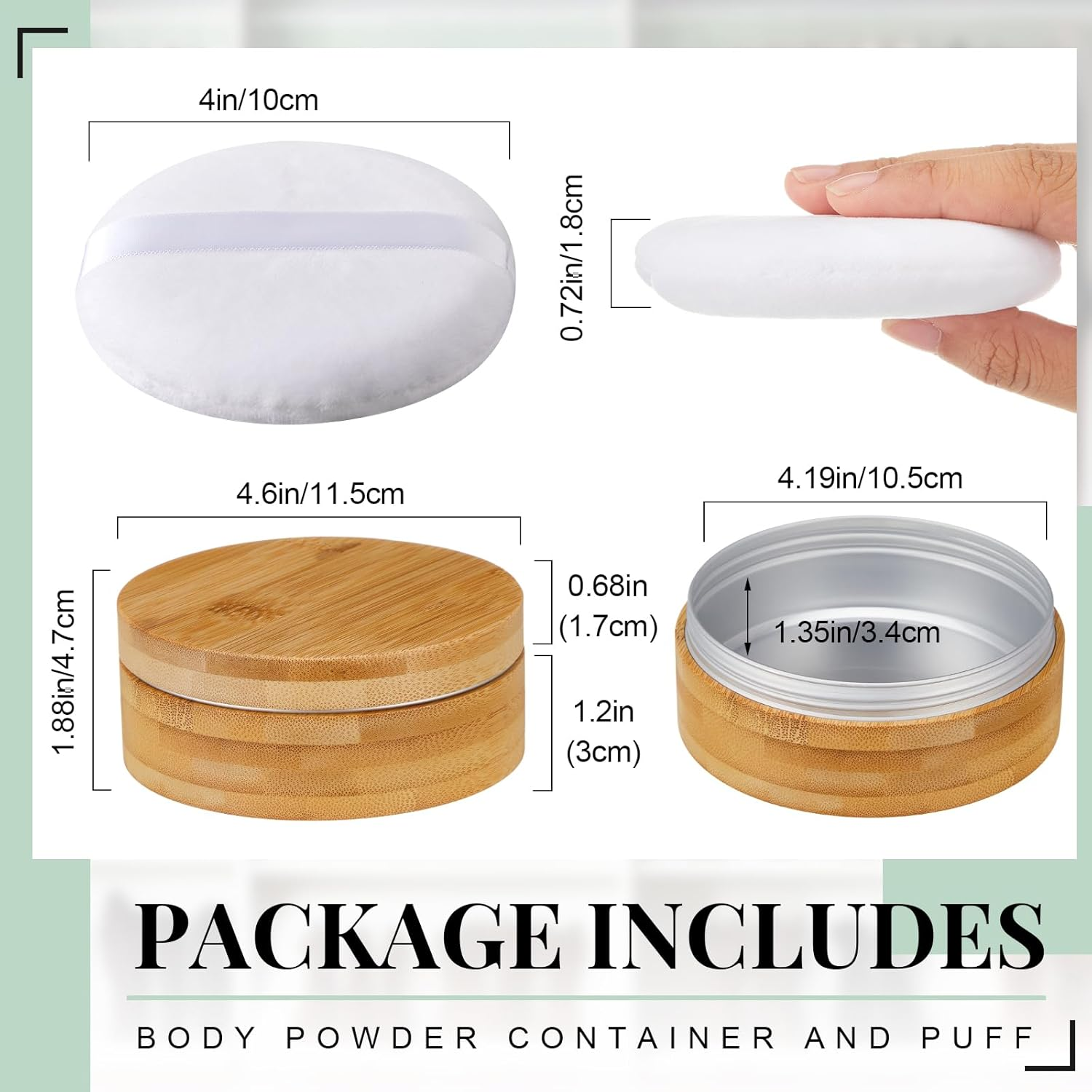 Frienda 300 Ml Bamboo Loose Powder Puff and Container Empty Dusting Powder Jar for Body Face Makeup Travel Box Compact Case Holder with Sifter Lids and Puff image number 4