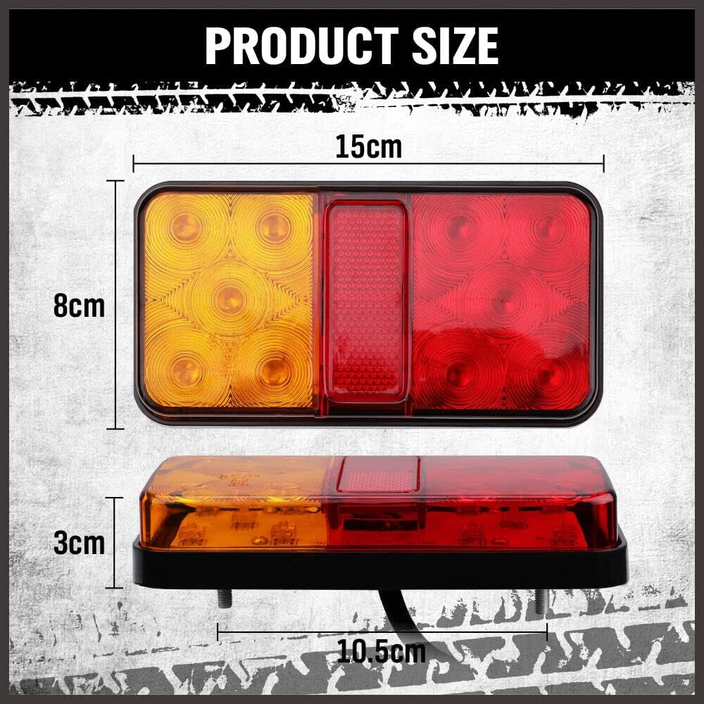 HORUSDY 4-Pack Tail Light Kit, Waterpoof 10-Led Brake Light Turning Indicator / 8M 5-Core Trailer Wire / 7-Pin Flat Male Trailer Plug for 12V Trailer, Caravan, Ute image number 3