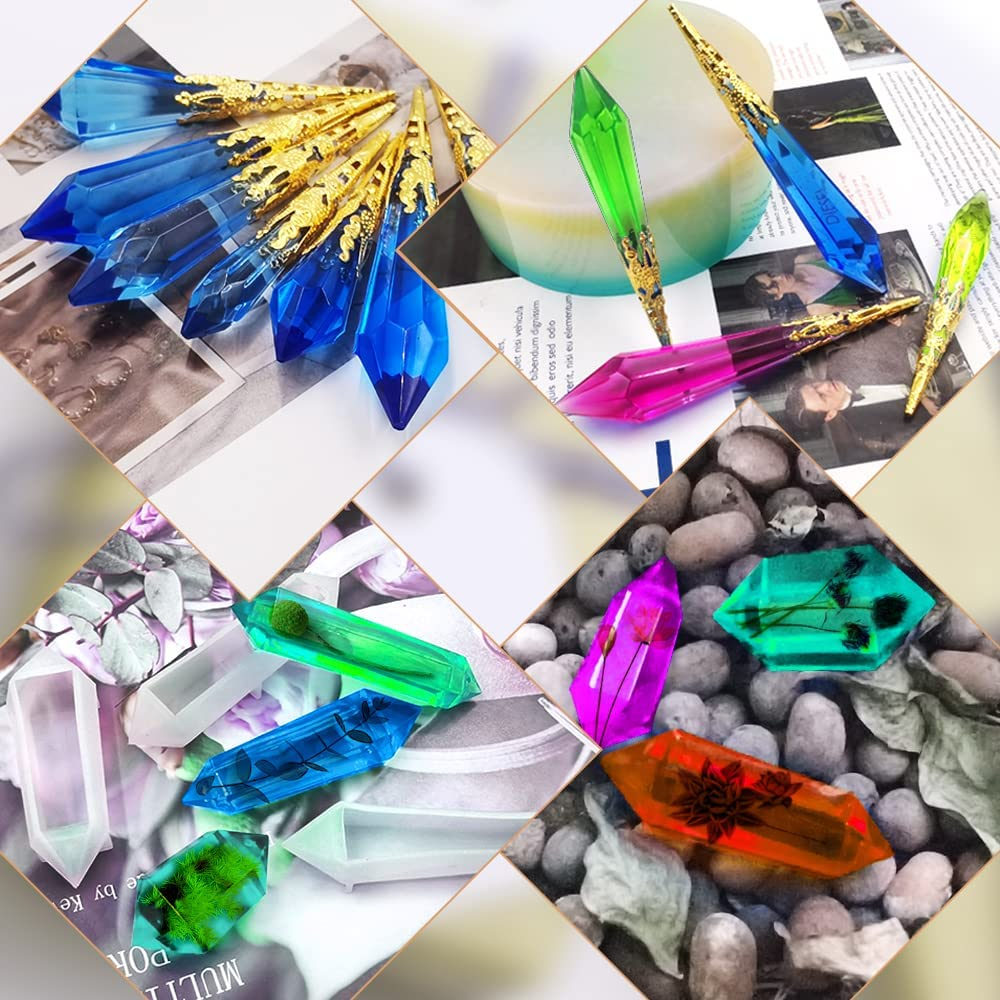 AFUNTA 20 Pcs Pendulum Resin Molds, Crystal Pendant Silicone Molds Multi-Facet Gemstone Resin Molds Silicone for Jewelry Necklace Making DIY Craft with 30 Pcs Bead Caps image number 6